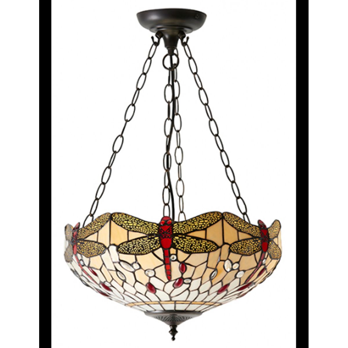 Tiffany Dragonfly Loftlampe i stål og glas Ø41 cm 3 x E27 - Antik bronze/Multi