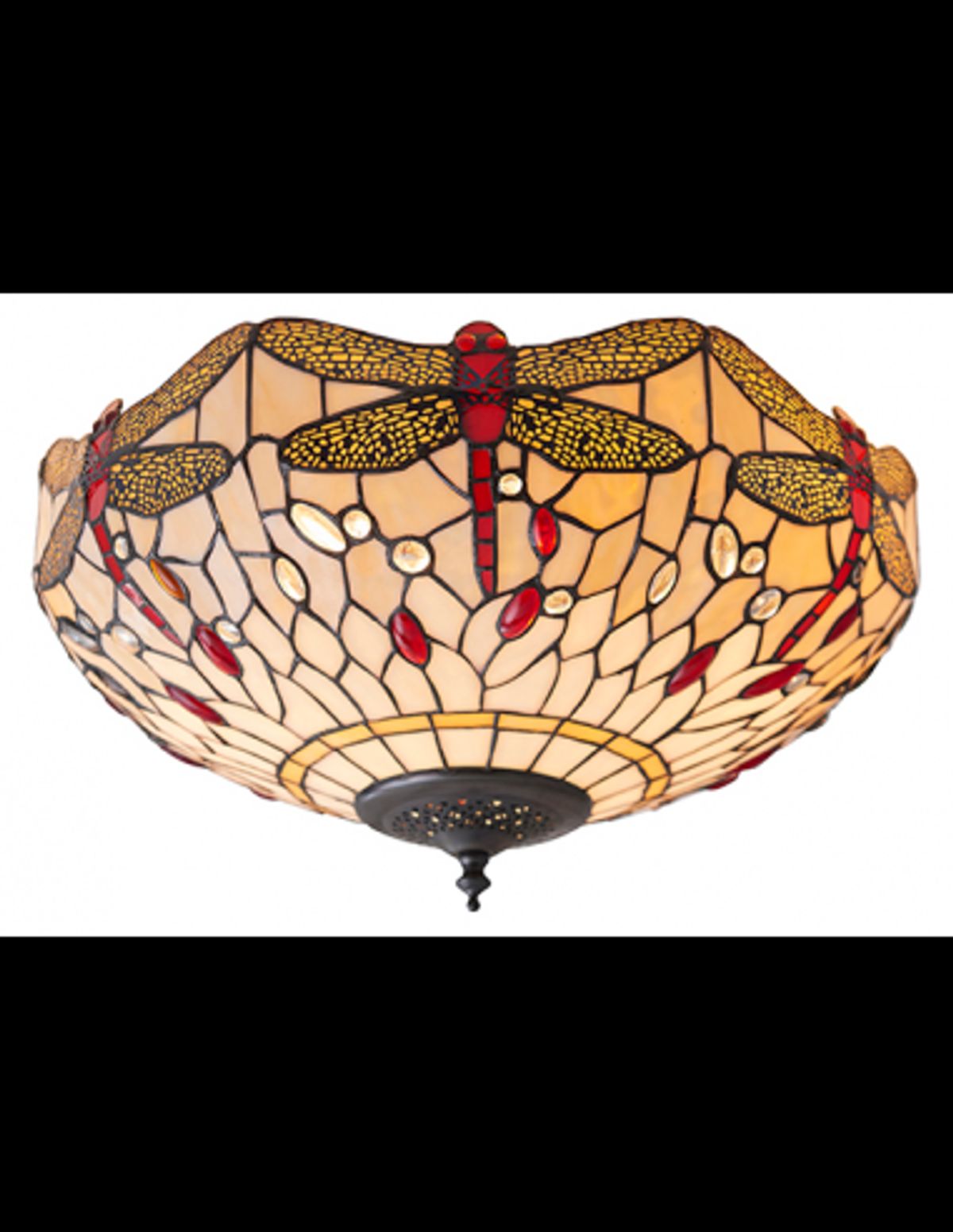 Tiffany Dragonfly Plafond i stål og glas Ø41 cm 2 x E27 - Antik bronze/Multi