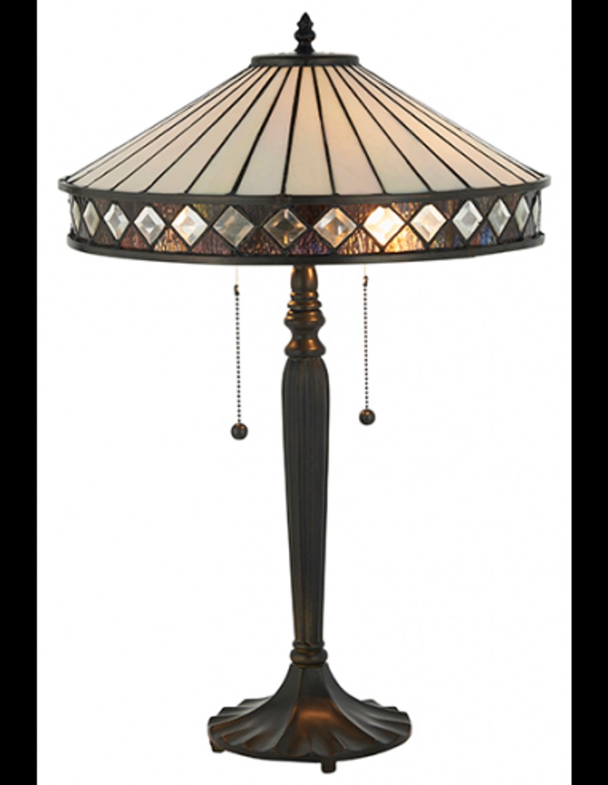 Tiffany Fargo Bordlampe i polyresin og glas H63 cm 2 x E27 - Antik bronze/Multi