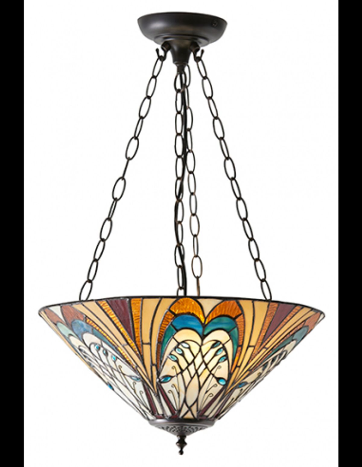 Tiffany Hector Loftlampe i stål og glas Ø40 cm 3 x E27 - Antik bronze/Multi