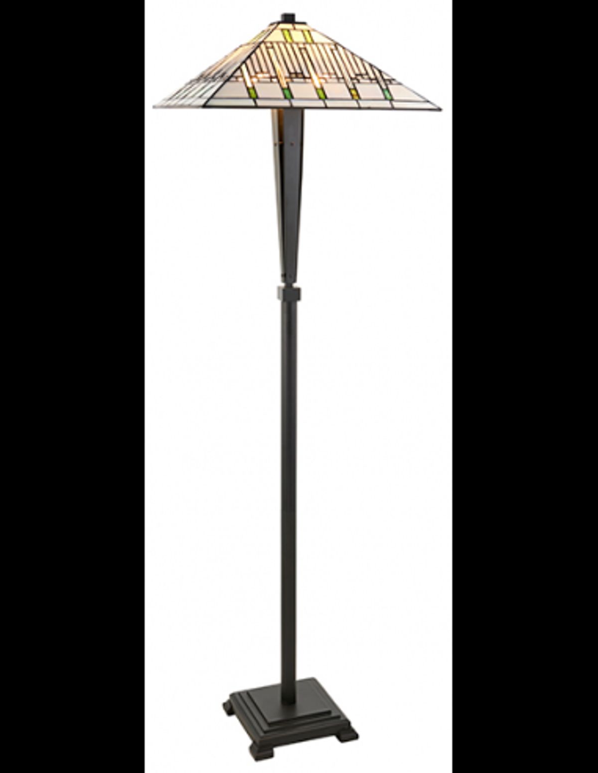 Tiffany Mission Gulvlampe i polyresin og glas H167,5 cm 2 x E27 - Antik bronze/Multi