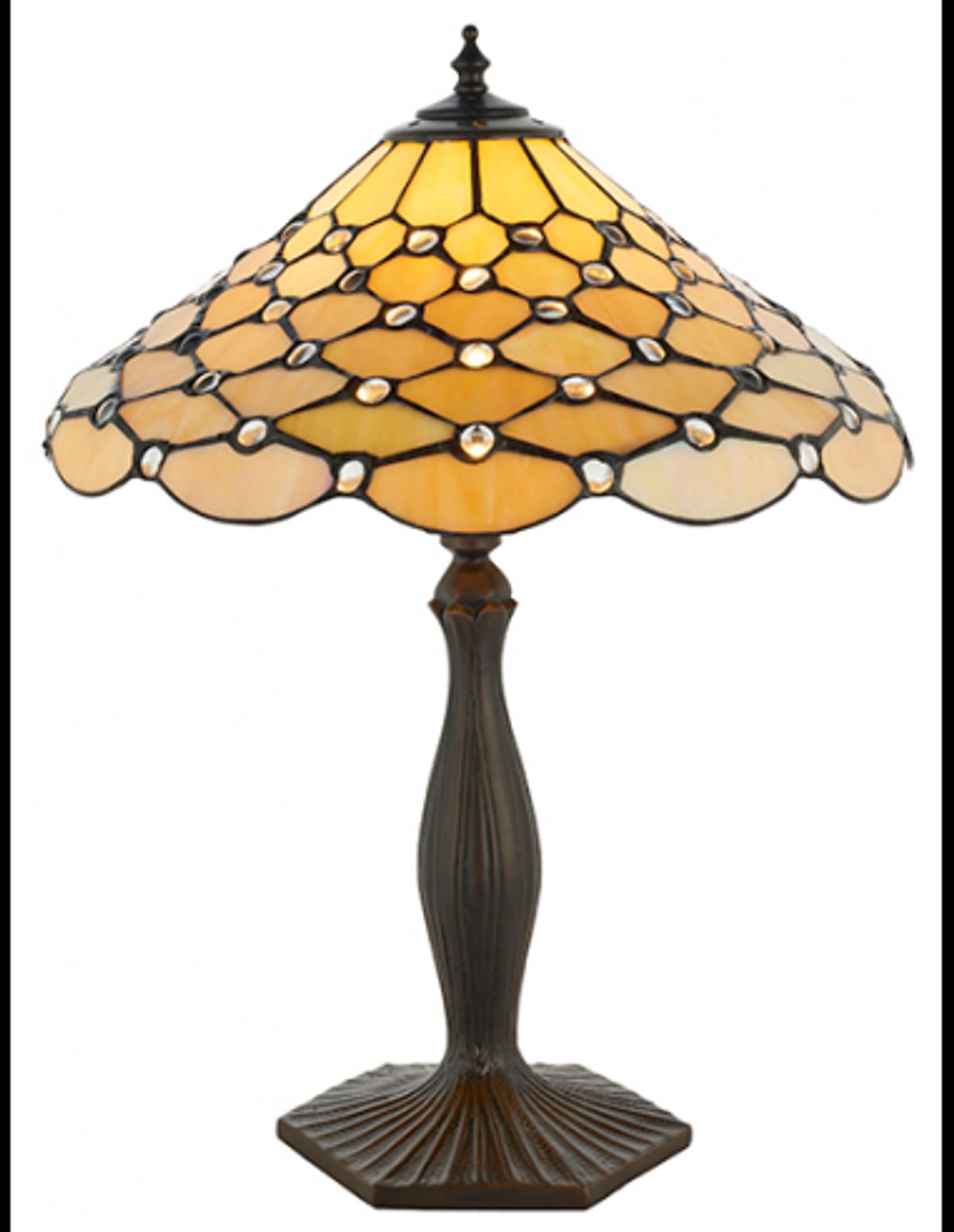 Tiffany Pearl Bordlampe i zink og glas H50 cm 1 x E27 - Antik bronze/Multi