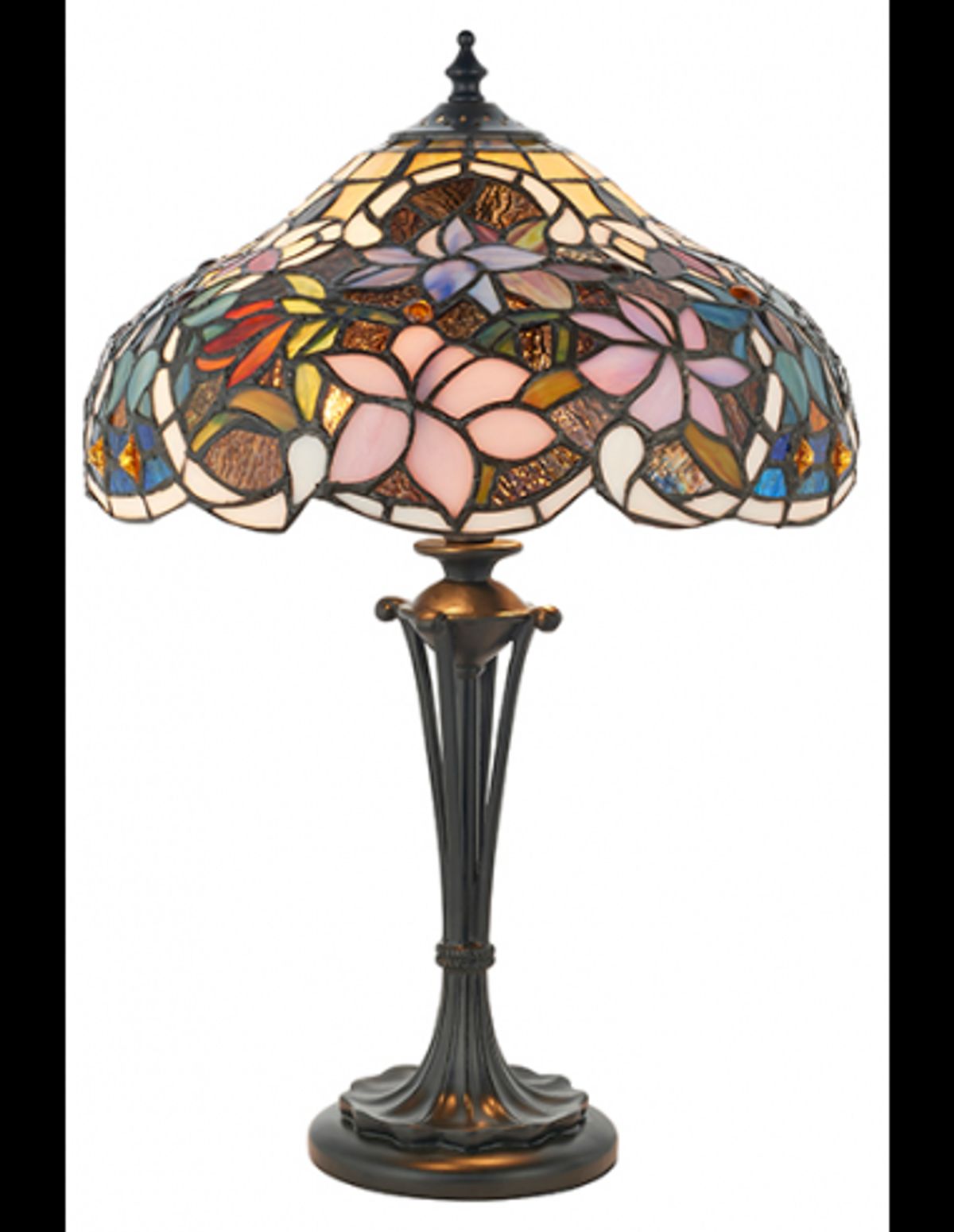 Tiffany Sullivan Bordlampe i polyresin og glas H45 cm 2 x E14 - Antik bronze/Multi