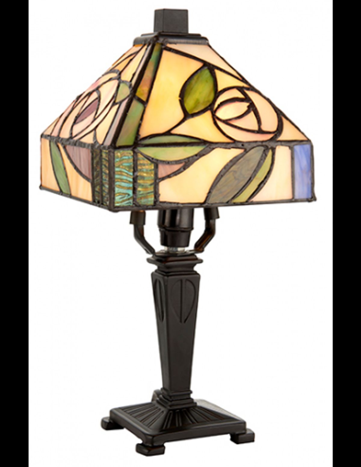 Tiffany Willow Bordlampe i polyresin og glas H31 cm 1 x E14 - Antik bronze/Multi