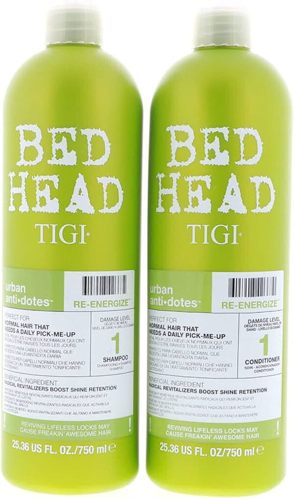 Tigi bed head urban anti-dotes re-energize damage level 1 shampoo + conditioner 2 x 750ml