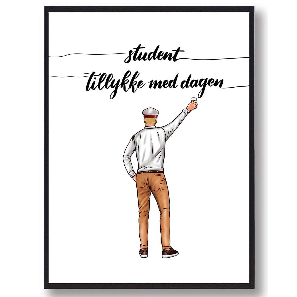 Tillykke med dagen - studenterplakat (lyst hår) (Størrelse: S - 21x29,7cm (A4))