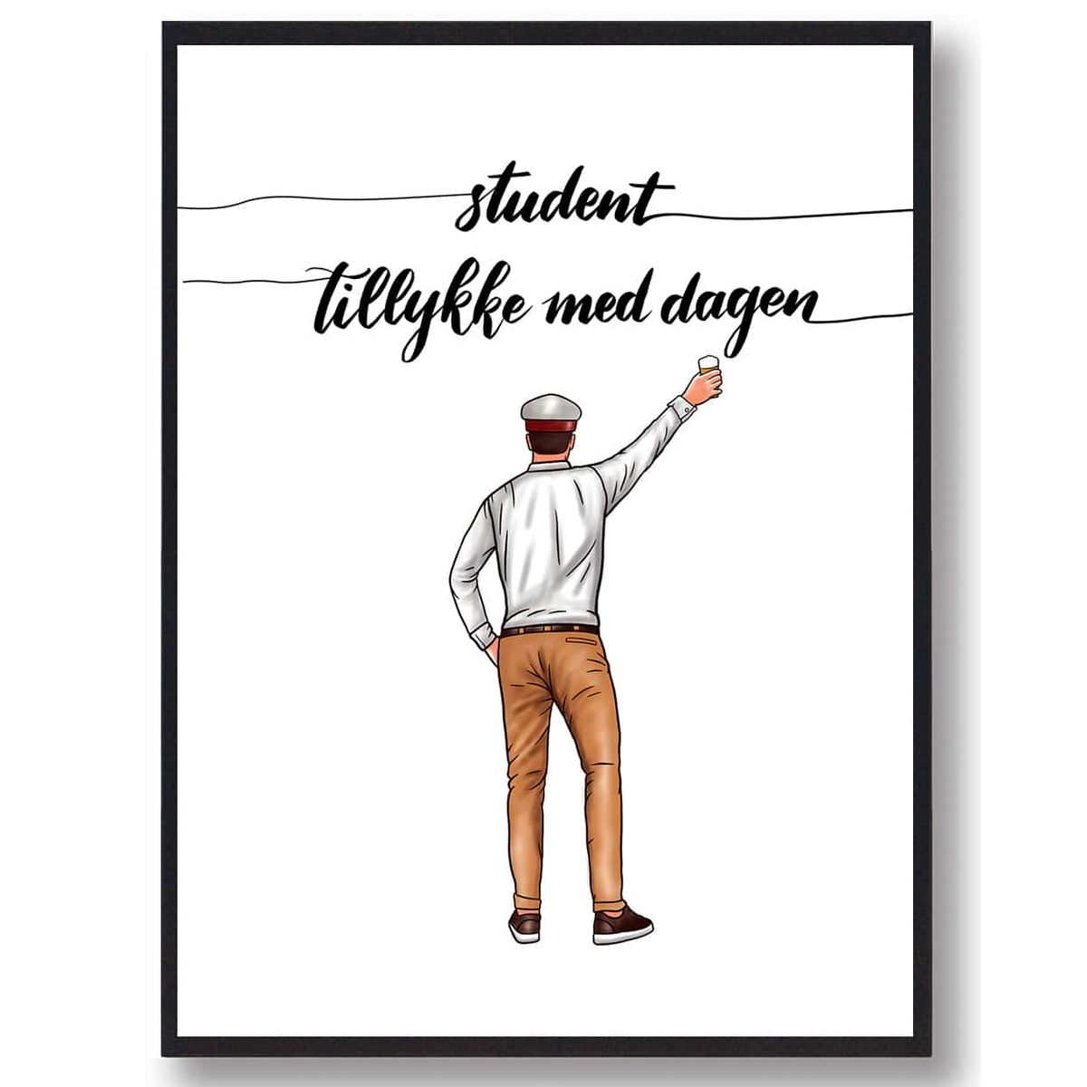 Tillykke med dagen - studenterplakat (mørkt hår) (Størrelse: S - 21x29,7cm (A4))