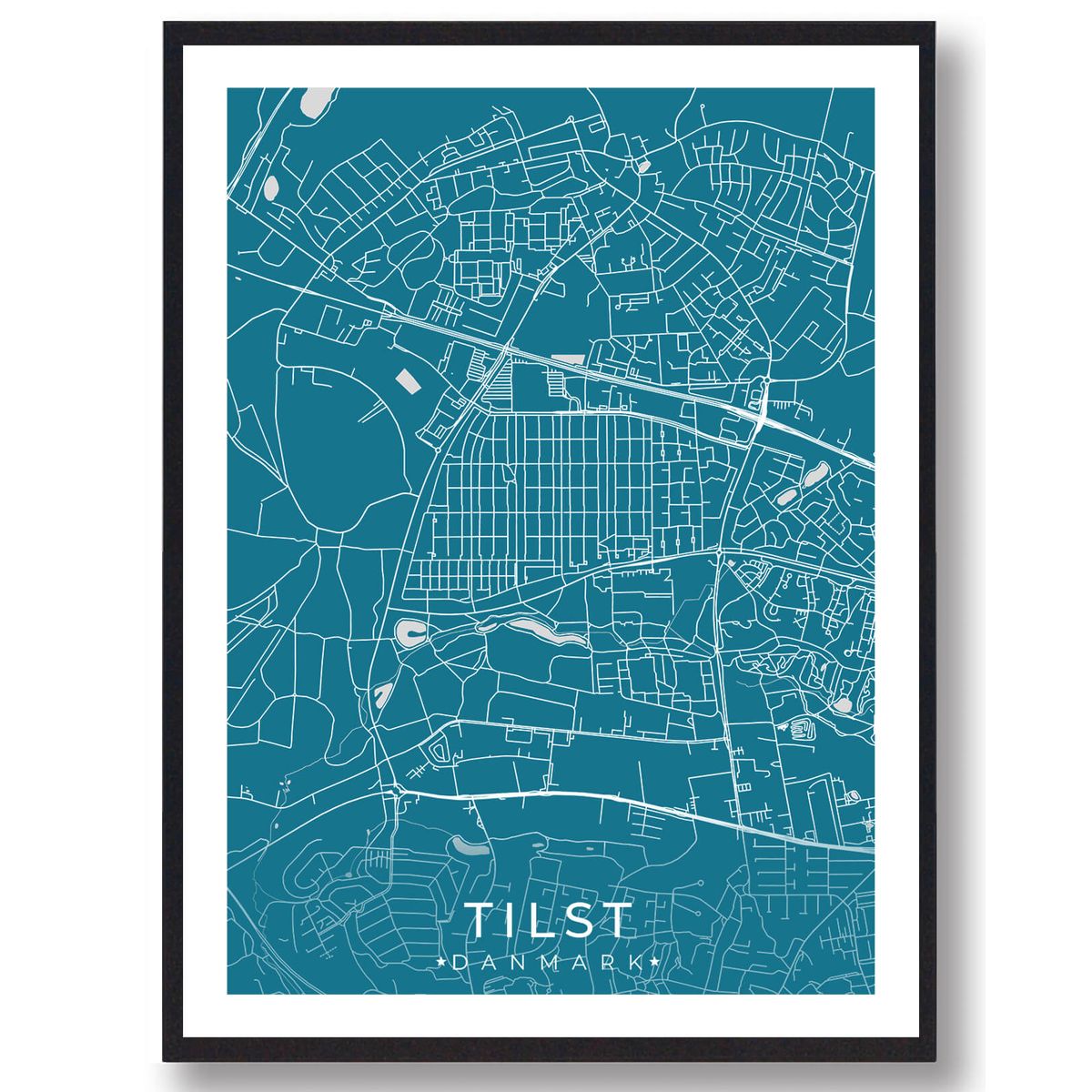 Tilst by plakat - blå (Størrelse: M - 30x40cm)