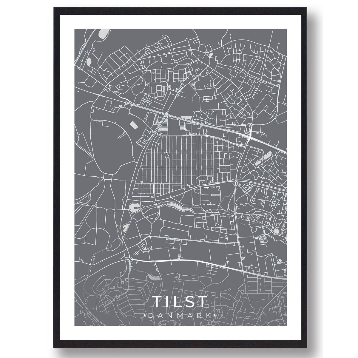 Tilst by plakat - grå (Størrelse: M - 30x40cm)