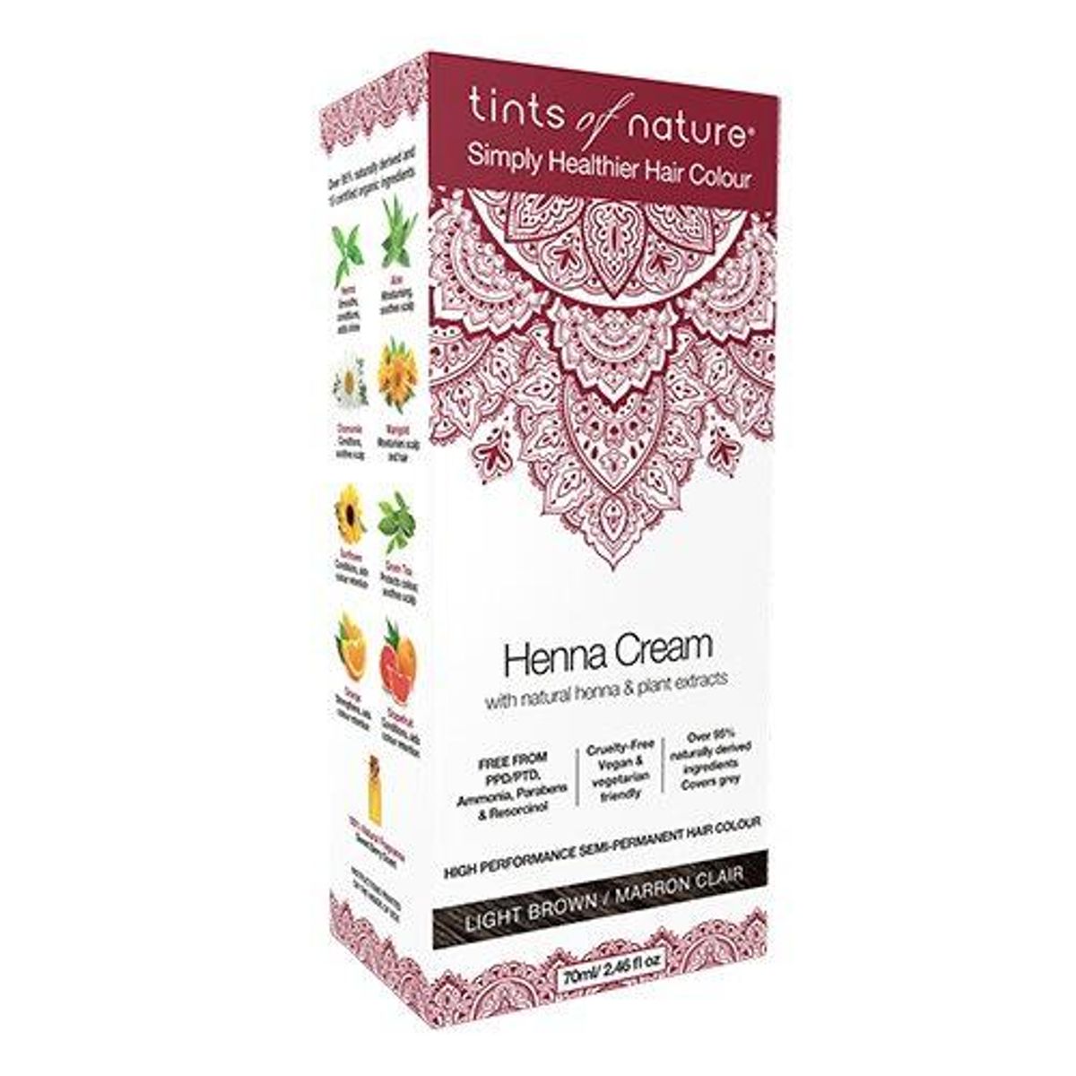 Tints of Nature Hårfarve Henna Creme Light Brown, 70ml.