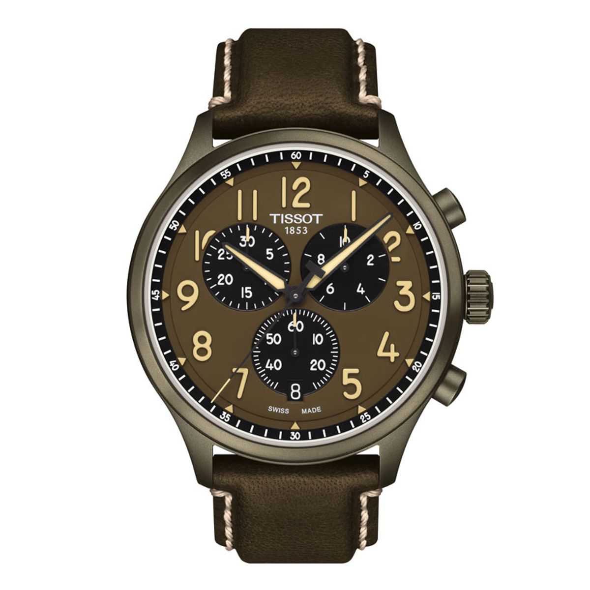 Tissot Chrono XL herreur i stål med khaki rem Ø45