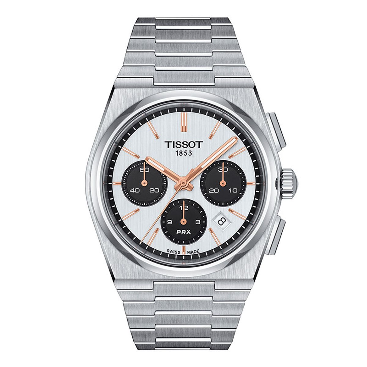 Tissot PRX Automatic Chronograph herreur i stål med lænke og hvid skive Ø 42