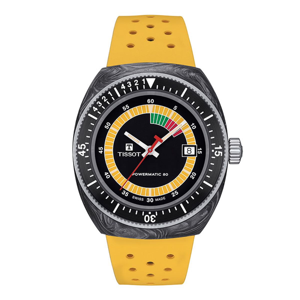 TISSOT Sideral S Powermatic 80 herreur i carbon med gul rem