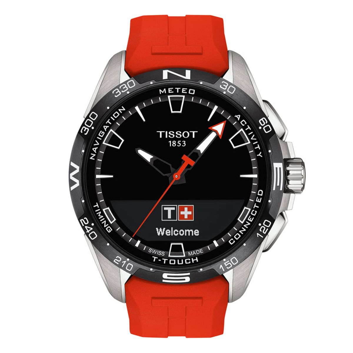 TISSOT T-Touch Connect Solar herreur i titan med rød silicone rem