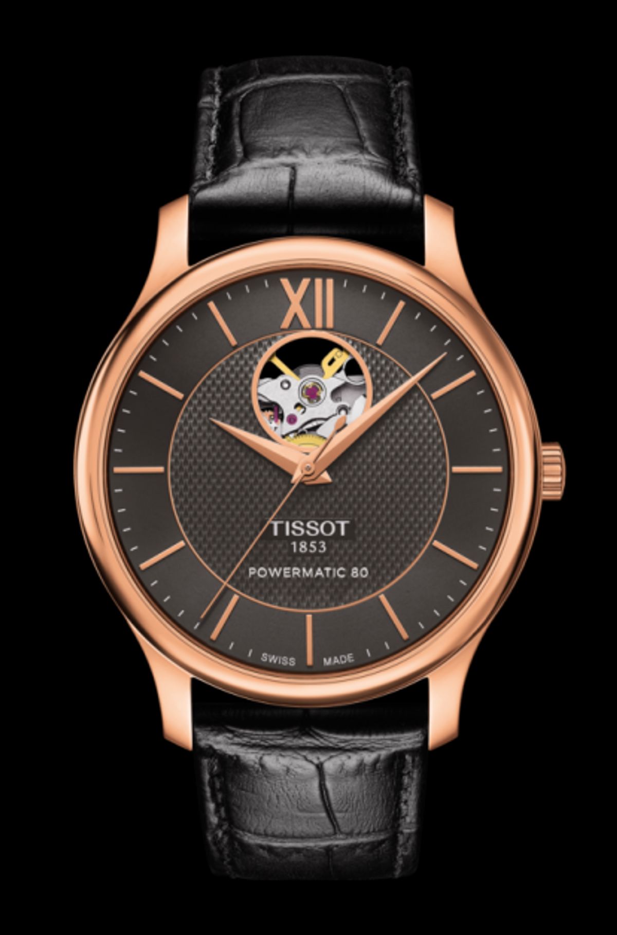 Tissot Tradition Automatic armbåndsur i rosa med sort rem