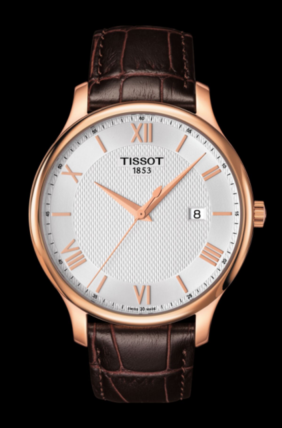 Tissot Tradition, PVD rosaforgyldt med brun læderrem