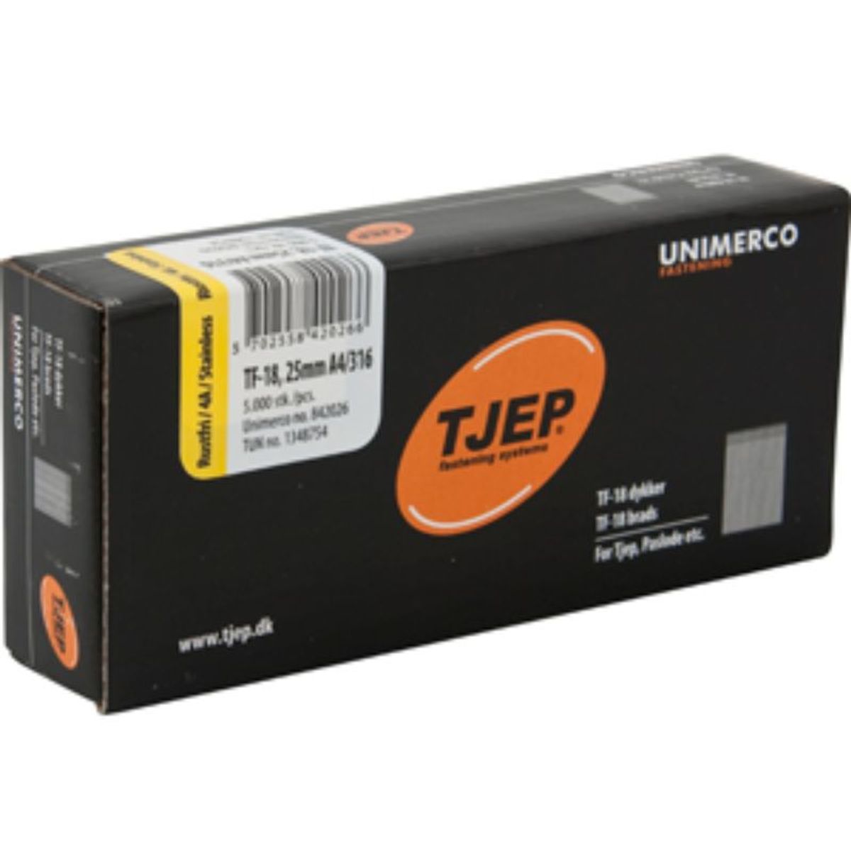 TJEP TF18 25mm stift , Rustfri 4A. Box 5.000 stk.