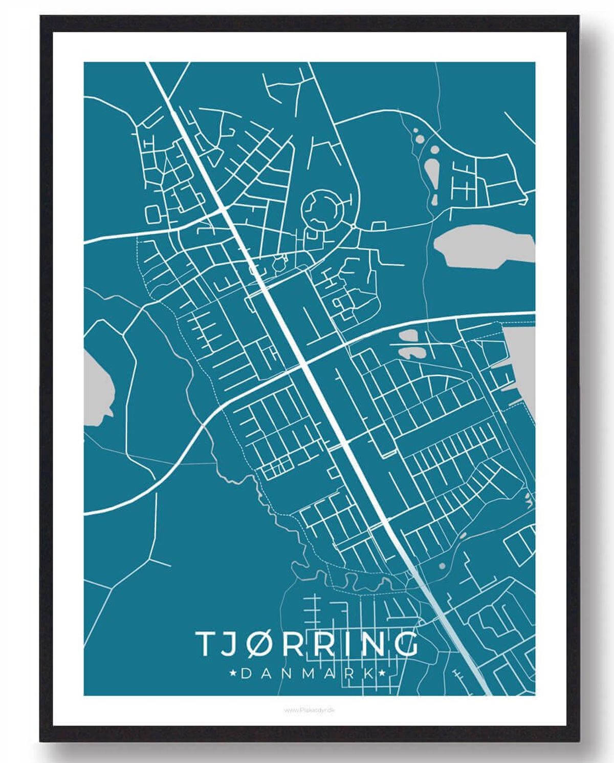 Tjørring by plakat - blå (Størrelse: L - 50x70cm (B2))