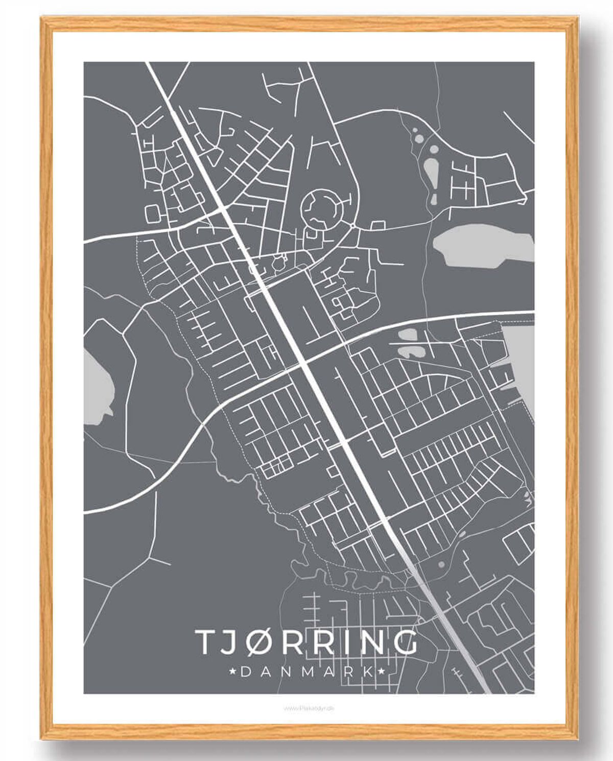 Tjørring by plakat - grå (Størrelse: L - 50x70cm (B2))