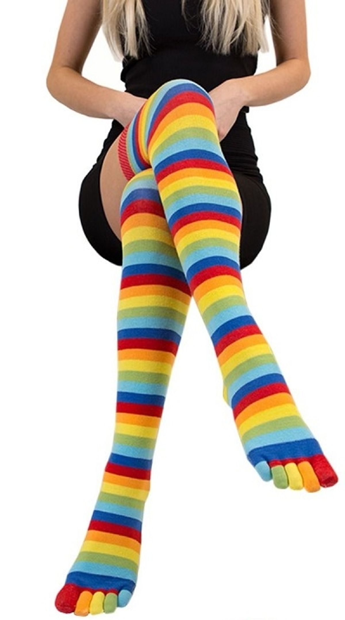 ToeToe Essential Over Knee Stribede, Rainbow - str. 35-46