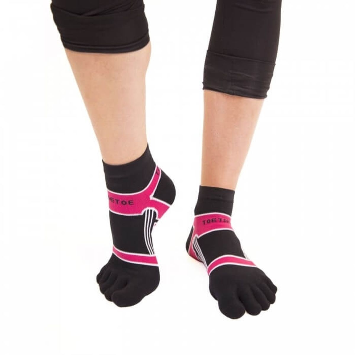 ToeToe Microfiber Løbesokker Med Tæer, Sort / Pink, Str. 36-39