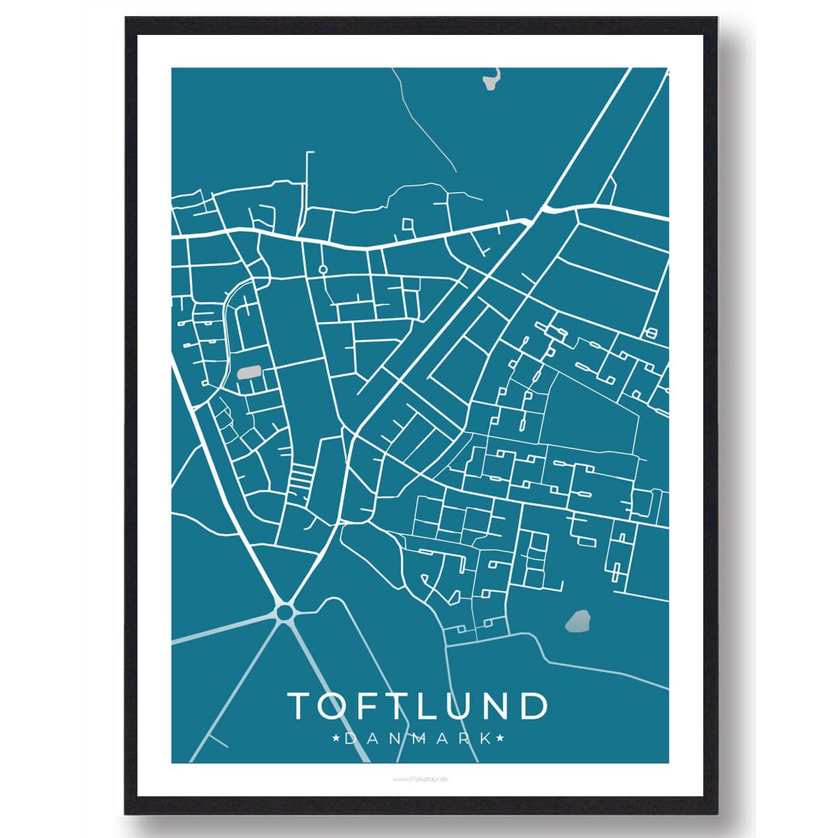 Toftlund by plakat - blå (Størrelse: M - 30x40cm)