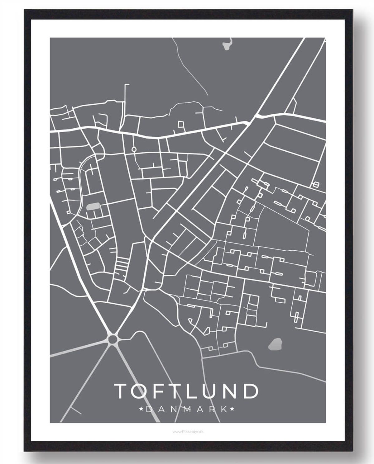 Toftlund by plakat - grå (Størrelse: L - 50x70cm (B2))