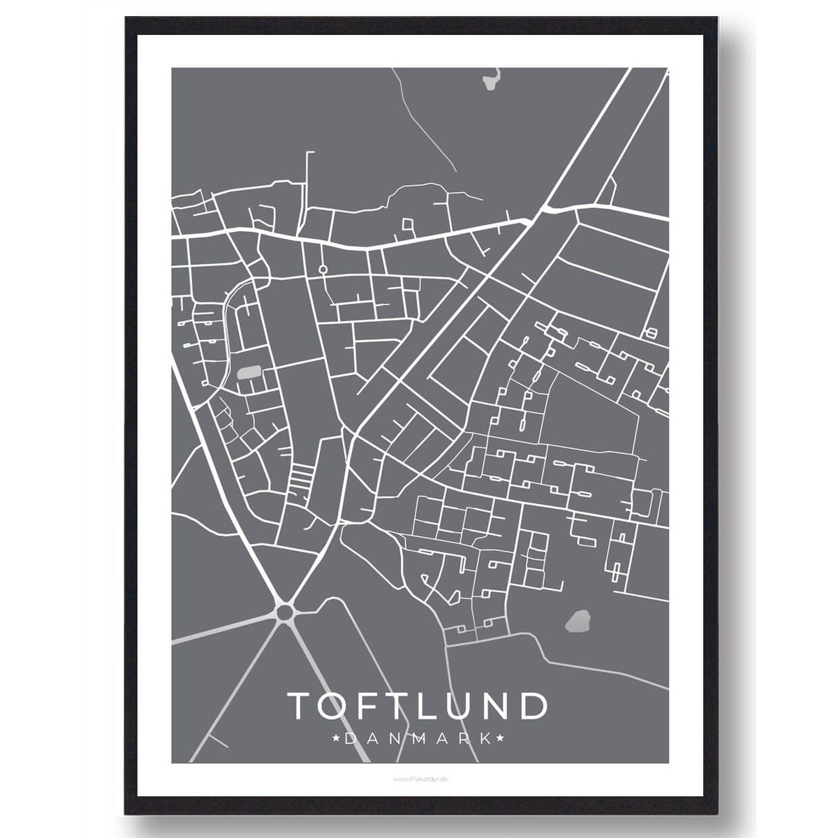 Toftlund by plakat - grå (Størrelse: M - 30x40cm)