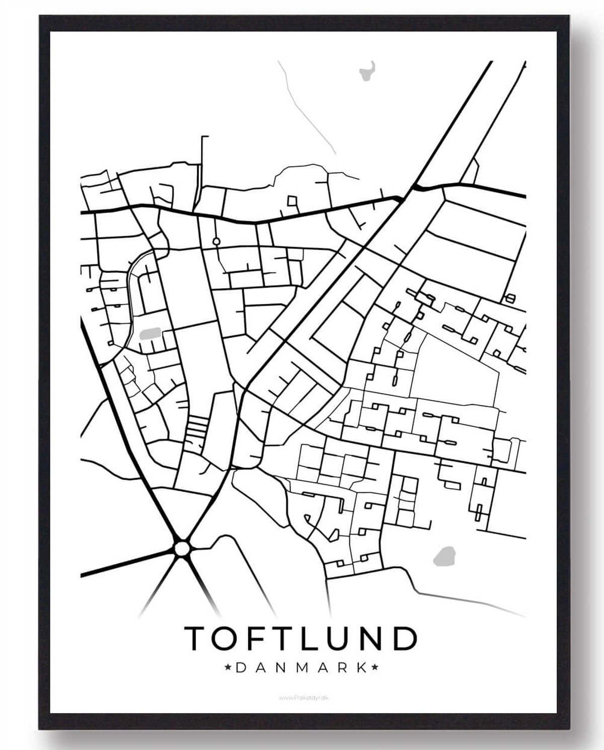 Toftlund by plakat - hvid (Størrelse: L - 50x70cm (B2))