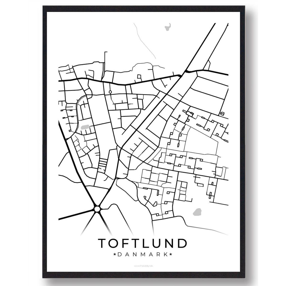 Toftlund by plakat - hvid (Størrelse: M - 30x40cm)