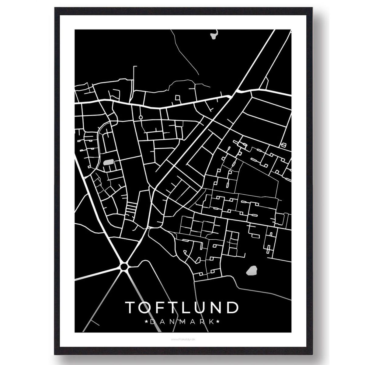 Toftlund by plakat - sort (Størrelse: M - 30x40cm)