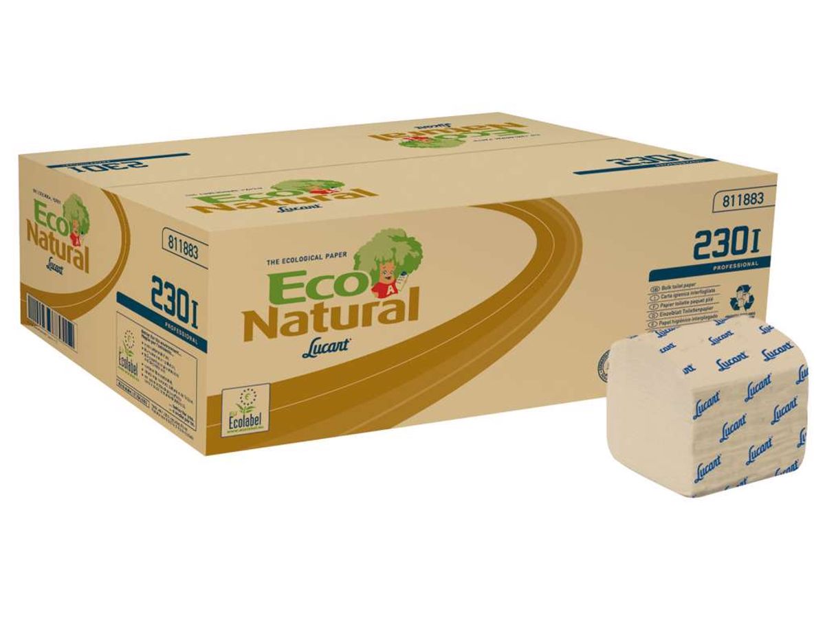 Toiletpapir i ark 21x10cm Lucart T3 Natural 2 Lags 100% Genbrug 40x210 ark