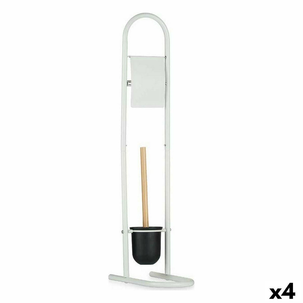 Toiletpapirholder med toiletbørsteholder 16 x 28,5 x 80,8 cm Metal Hvid Plastik Bambus (4 enheder)