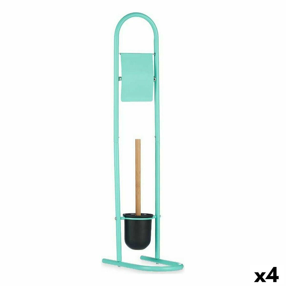 Toiletpapirholder med toiletbørsteholder 16 x 28,5 x 80,8 cm Metal Mint Plastik Bambus (4 enheder)