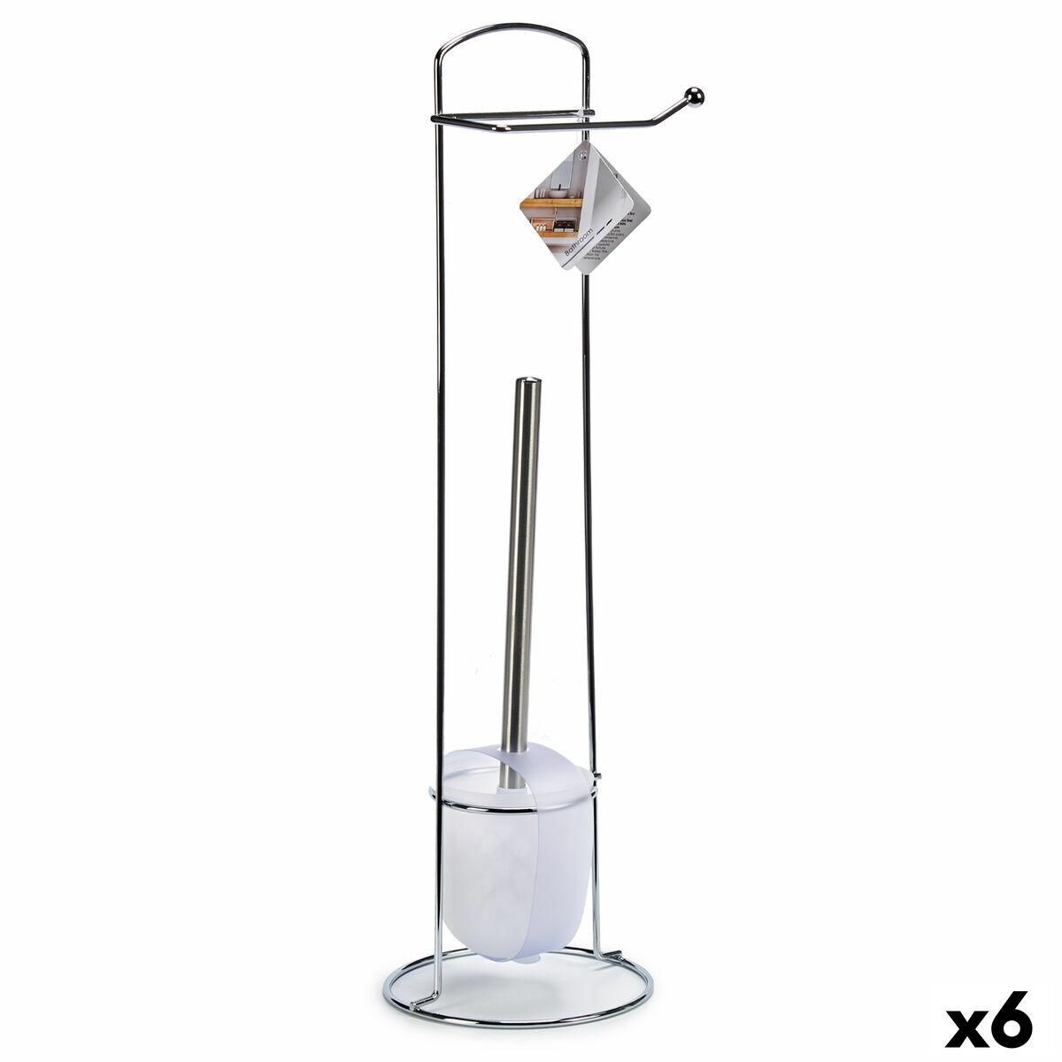 Toiletpapirholder med toiletbørsteholder Hvid Sølvfarvet Metal 16,5 x 59 x 16,5 cm (6 enheder)