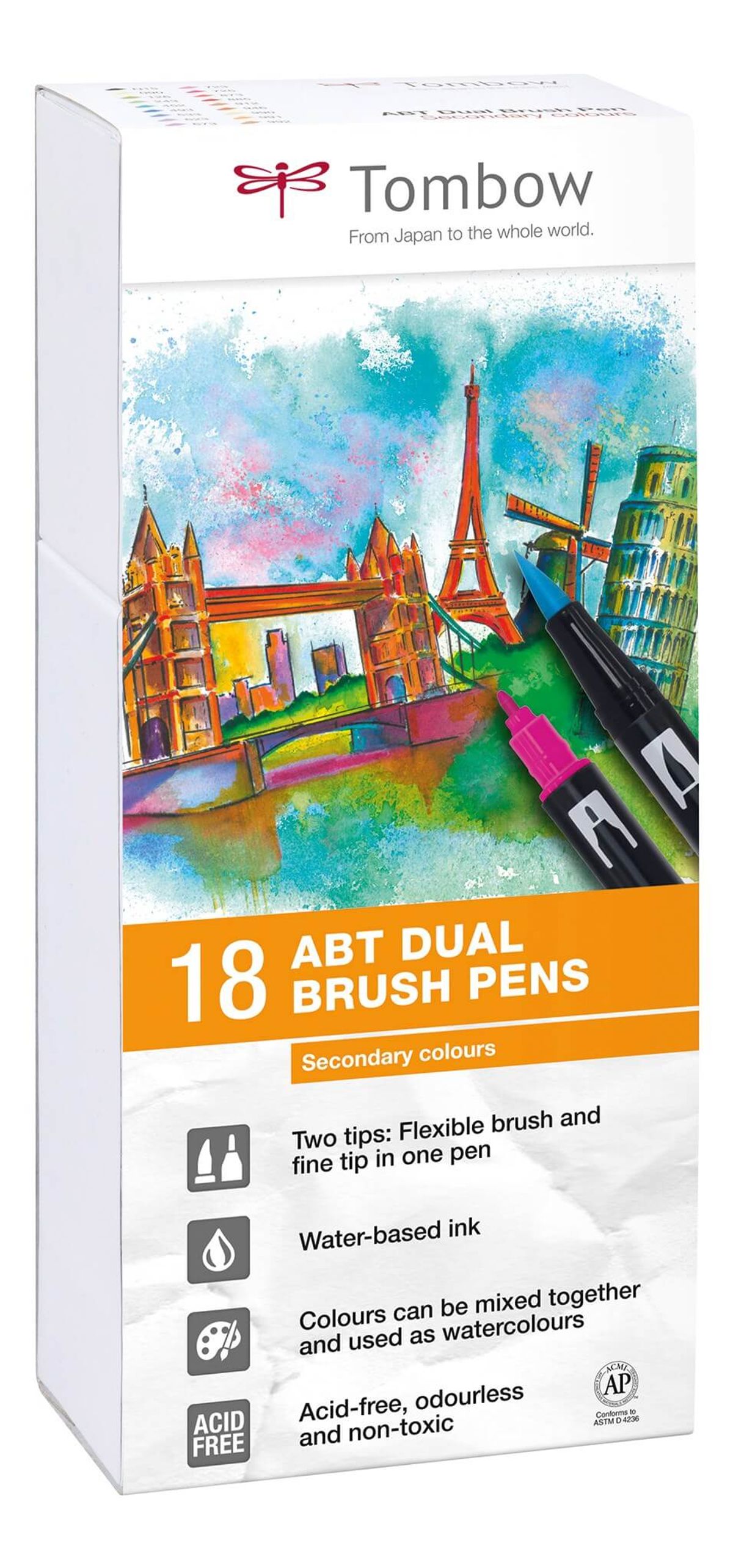 Tombow ABT Dual Brush 18P-2 Basic 2, 18 stk, tusch med dobbeltspids