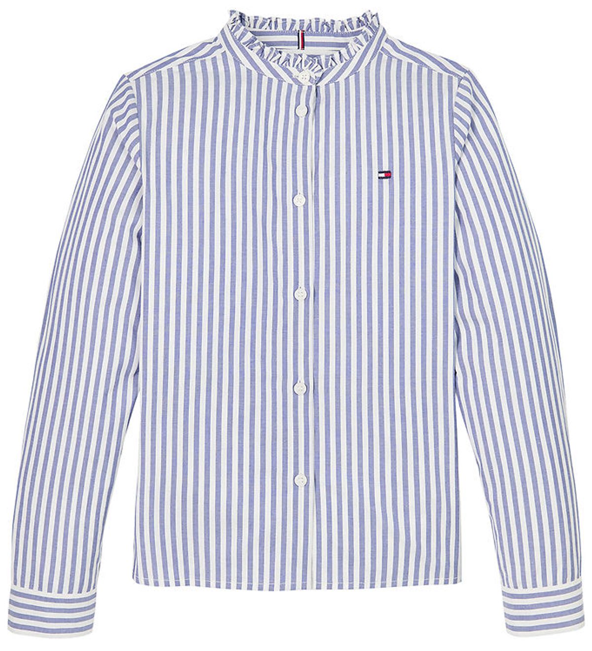 Tommy Hilfiger Bluse - Ruffle Collar - Mid Blue/Optic White