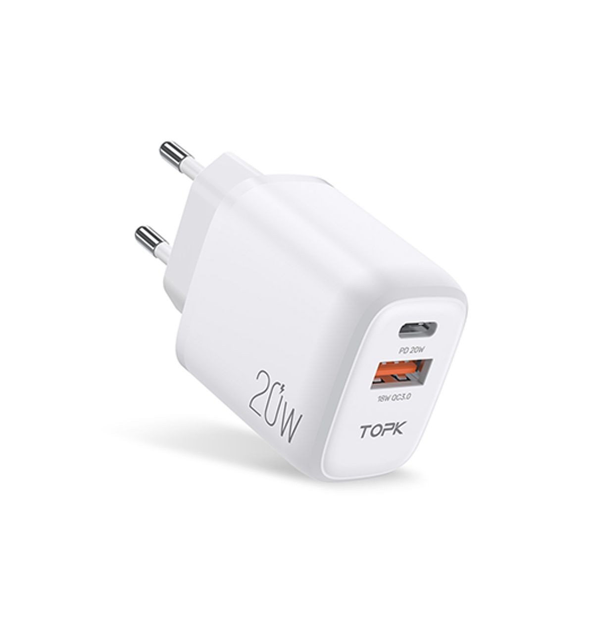 TOPK® | 2-Port USB-A / USB-C Oplader QC 3.0 - 20W - Hvid