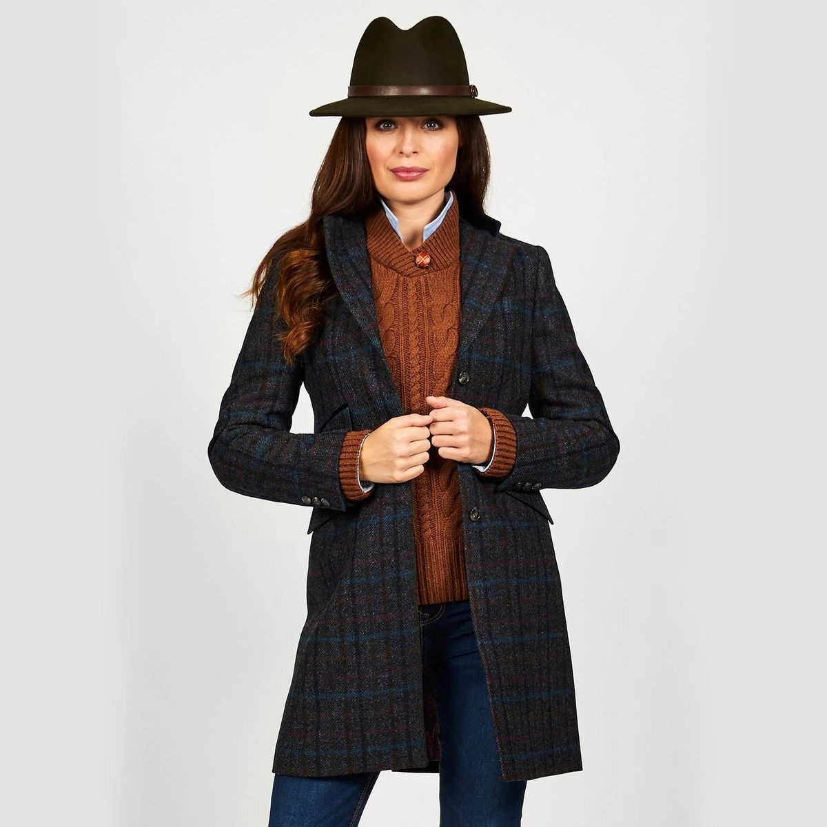 Tori 3/4 Ladies Coat frakke af Yorkshire Tweed, navy multicheck - 10 (S)