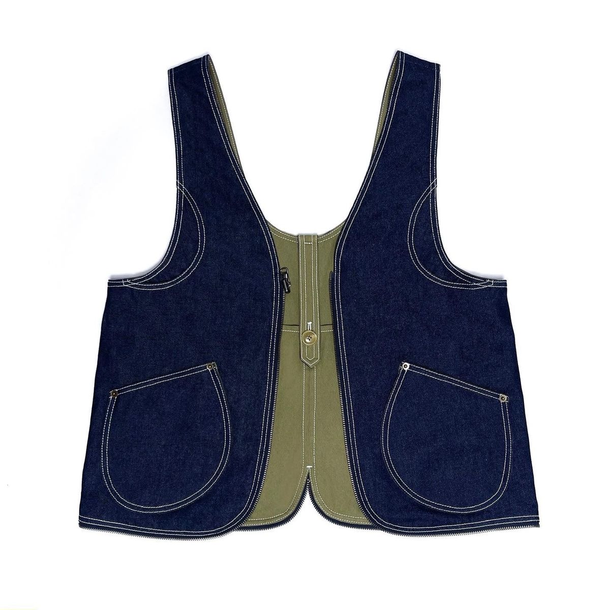 TOTE VEST DENIM & OLIVE - Large