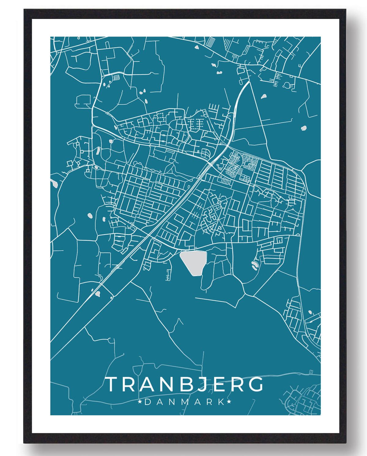 Tranbjerg by plakat - blå (Størrelse: L - 50x70cm (B2))