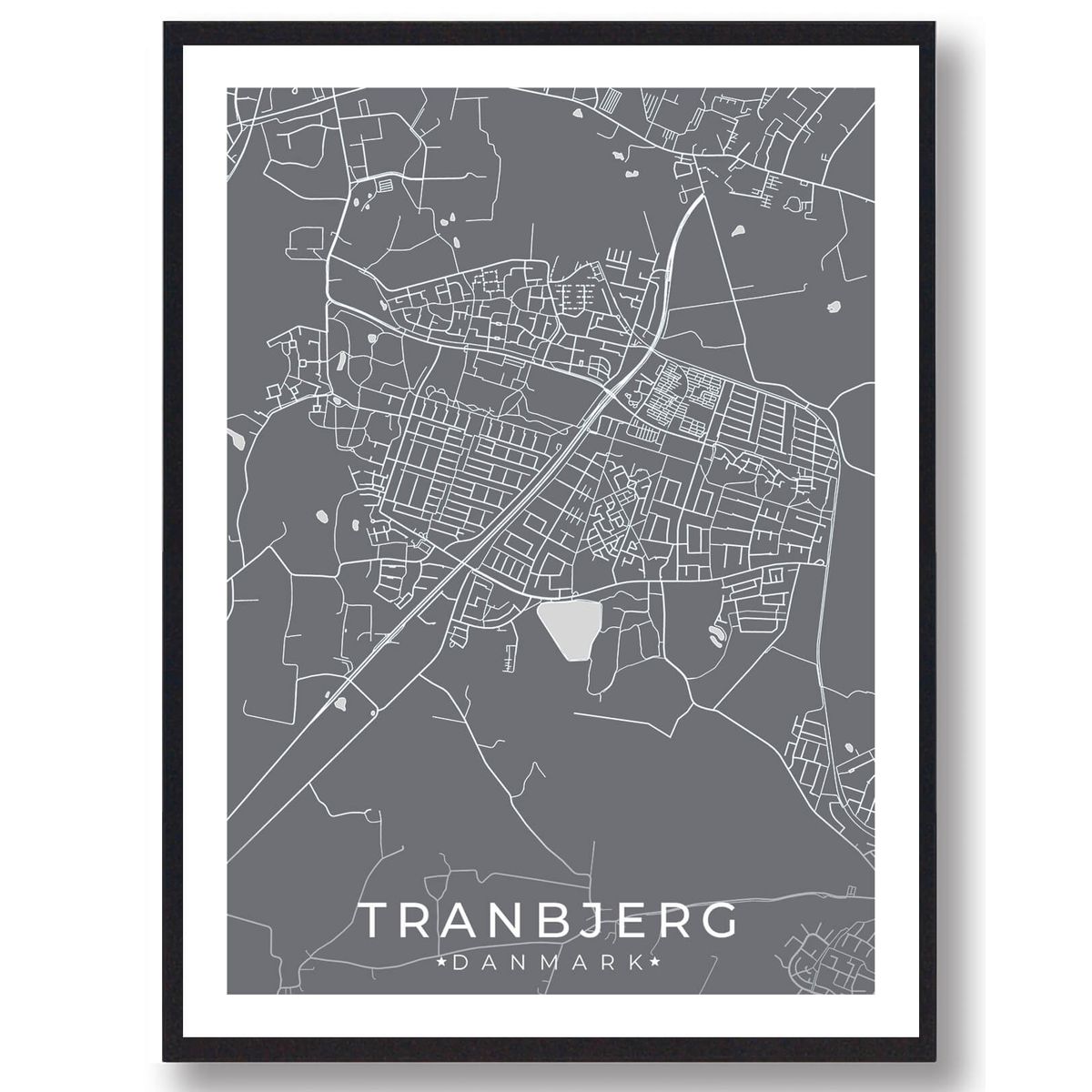 Tranbjerg by plakat - grå (Størrelse: L - 50x70cm (B2))