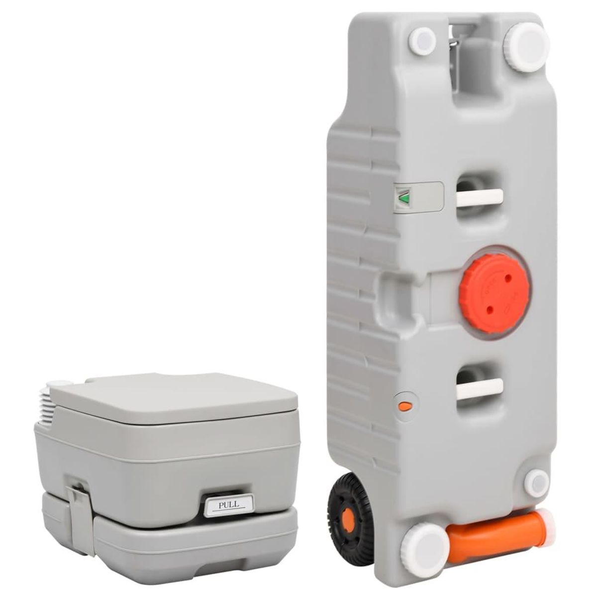 Transportabelt campingtoilet og vandbeholder