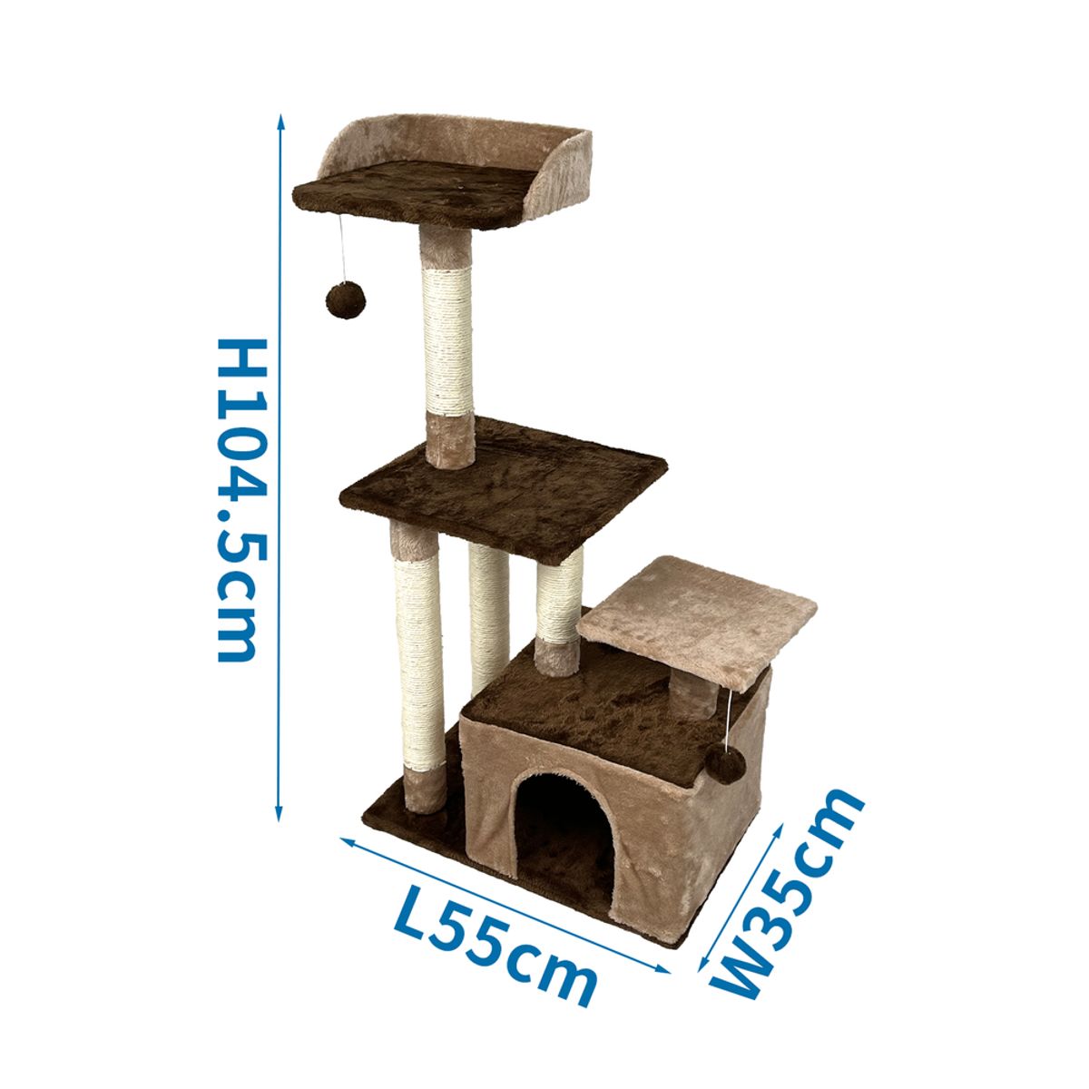 Tre-Lags Kattetræ med Rede - L55 x B35 x H104,5 cm - Lysbrun/Mørkebrun