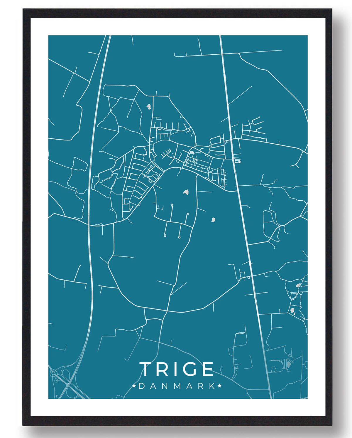 Trige by plakat - blå (Størrelse: L - 50x70cm (B2))