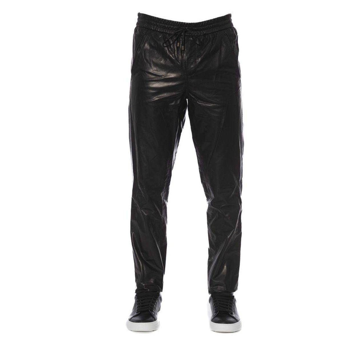 Trussardi Sleek Black Leather Trousers for Herre