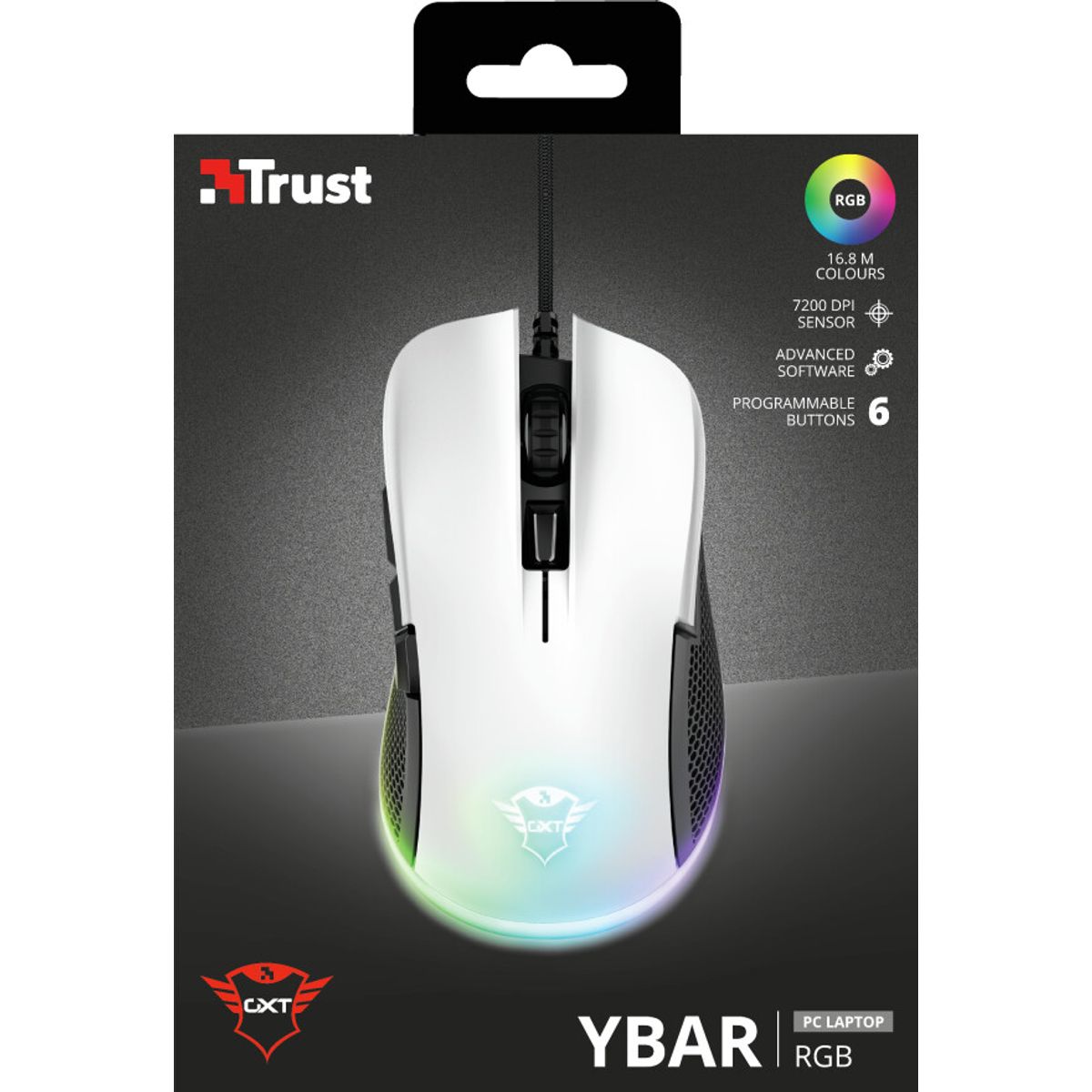 Trust - Gxt 922 Ybar Gaming Mus - Hvid - 7.200 Dpi