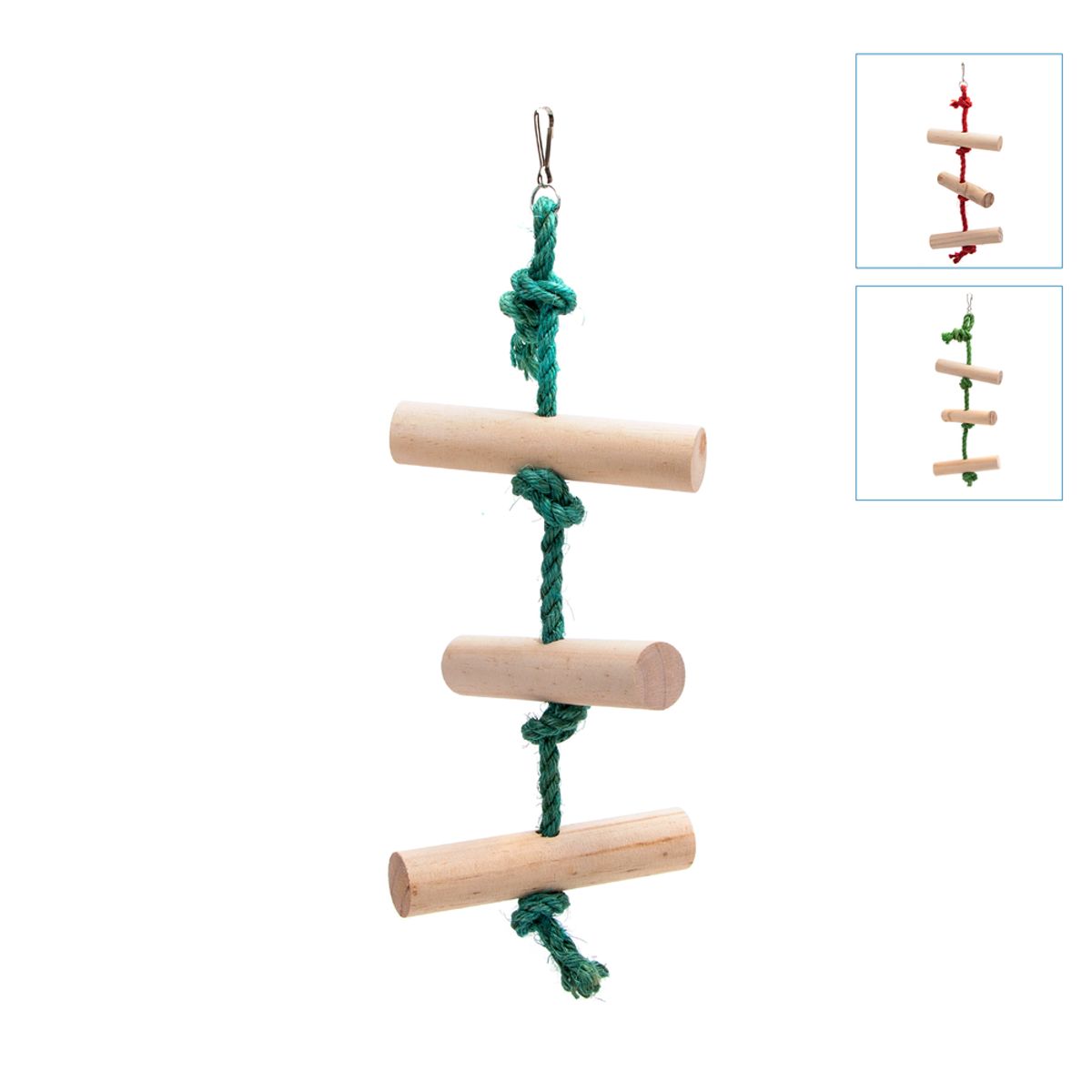 Træ Stiger med reb til fugl - L45 x B15 cm - Grøn/Rød/Blå, assorteret 1 stk.