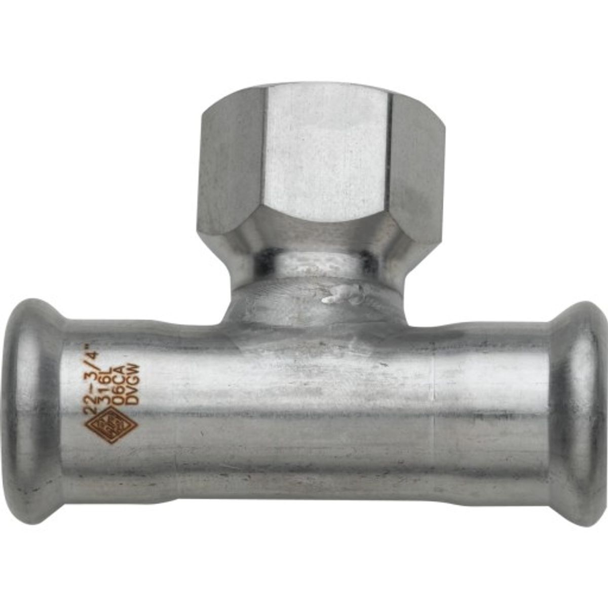 Turbo Press tee med muffe, 28 mm X 1/2" X 28 mm (M)