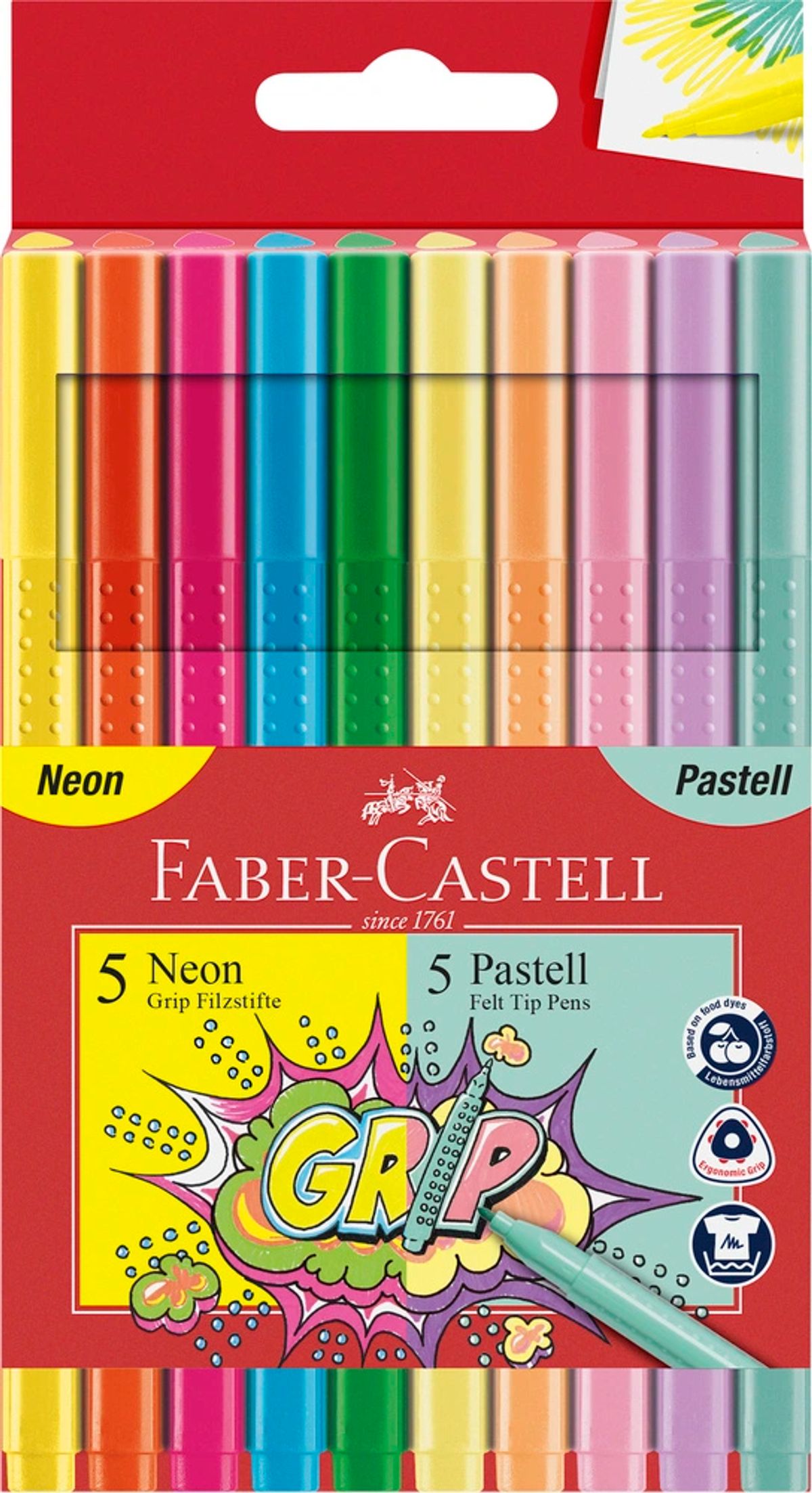 Tusser grip Faber-Castell 10 stk 5 neon 5 pastel